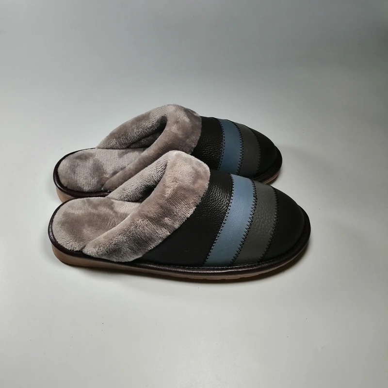 Зимние домашние тапочки мужские из натуральной коровья кожа мода Мужская теплая