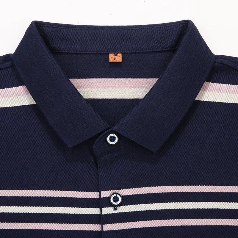 

New summer pure cotton breathable polo shirt men's clothing business polo men's striped loose polo shirt top high grade casual