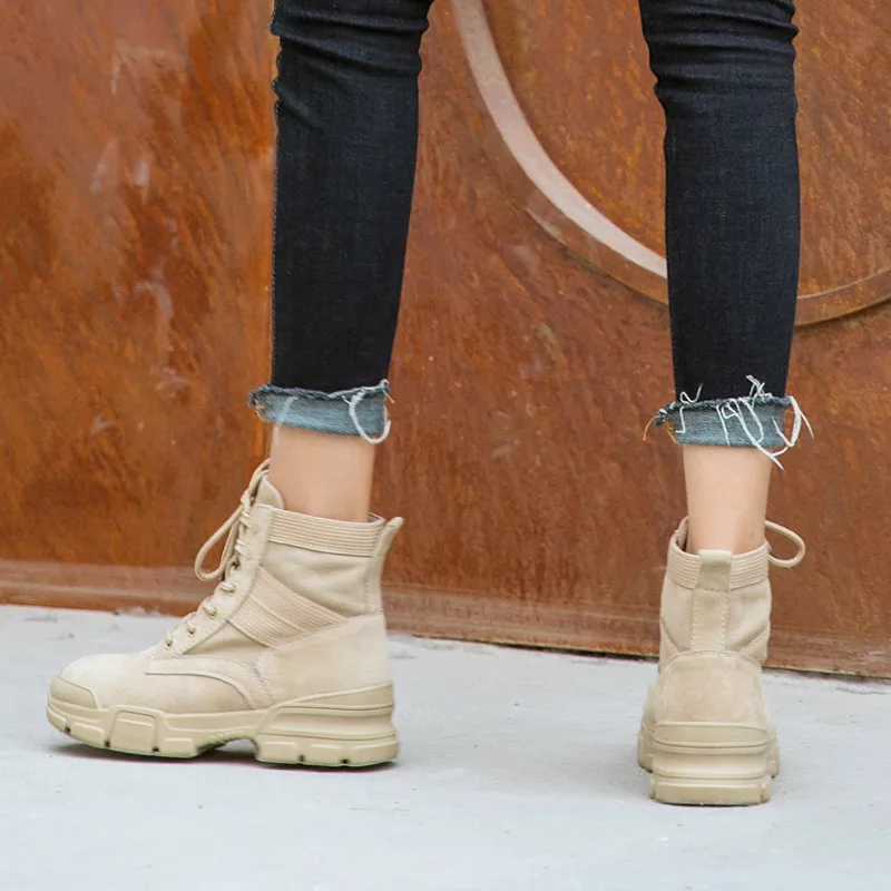 Ботильоны BeauToday женские из коровьей замши кожаные парусиновые боевые ботинки с