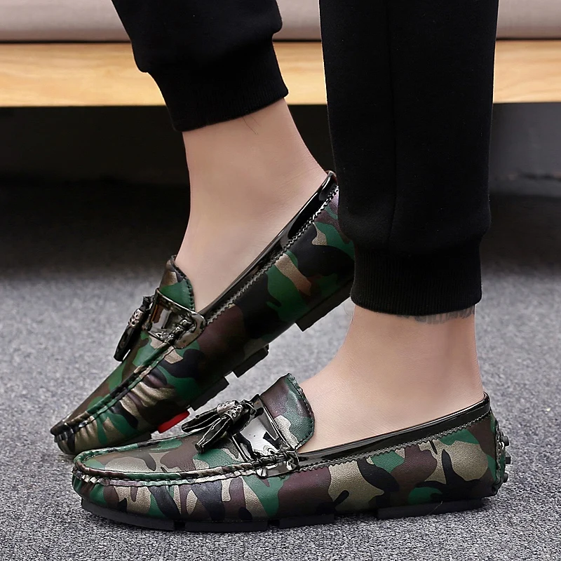 Casual Soft Leather Shoes slip on Men's Fashion Striped Moccasin Peas Flat Bottom Lazy One Pedal Loafers Men big size 48 | Обувь