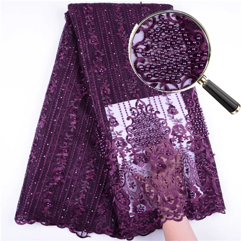 

New Design Onion African Mesh Lace Fabric High Quality Nigerian Tulle Lace French Net Lace With Beads And Stones For Dress DX13