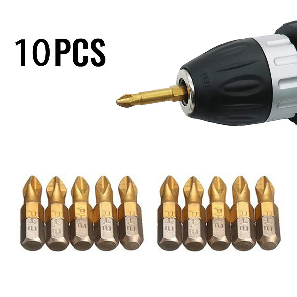 

10pcs 25mm 1/4" Shank Anti Slip PH2 Titanium Coated Screwdriver Drill Bits With Quick Release Holder Extension Bar Hand Tools