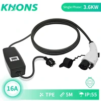 khons sae j1772 evse electric car vehicle ev charger with schuko plug 8a 16a adjustable 16ft cable portable charging connector