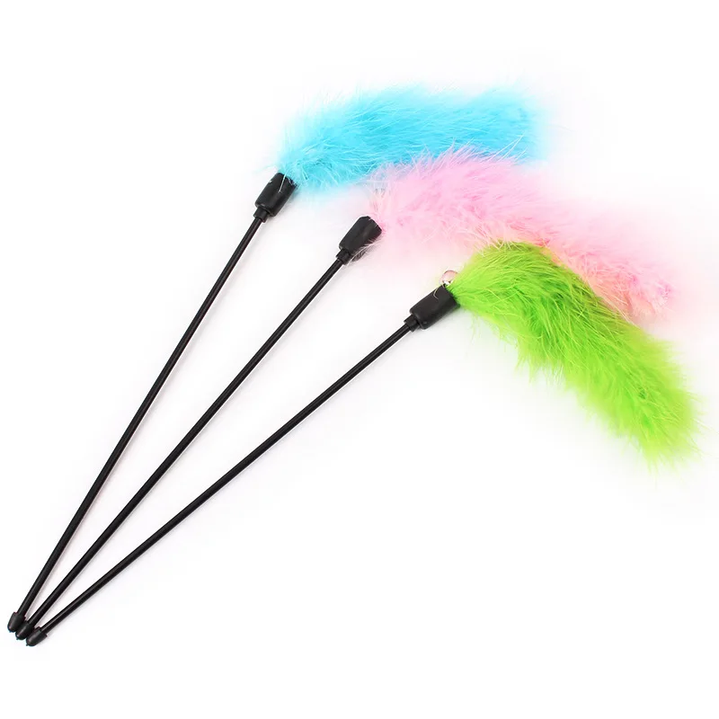 

Hot-selling Cat Supplies Cat Toys Pure Color Long Feather Short Pole Funny Cat Stick Cat Toys Interactive Pet Toys