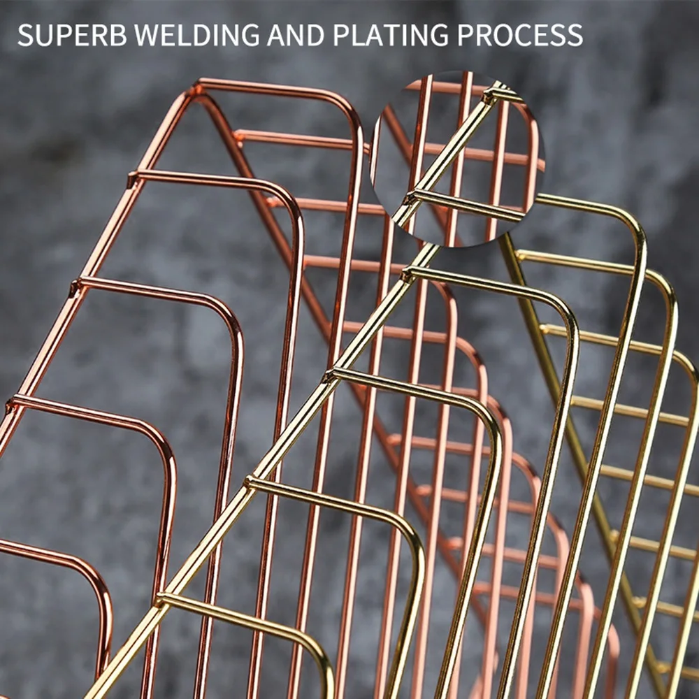 Nordic Style Metal Table Storage Basket Cosmetic Organizer Iron Rose Gold Rack Holder Home Kitchen Organizers |