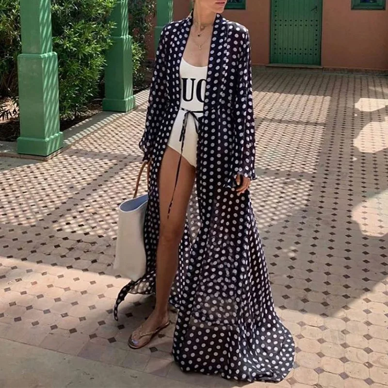 

2021 new style chiffon loose long cardigan beach sunscreen jacket vacation bikini coverall swimsuit outer wear women Micro