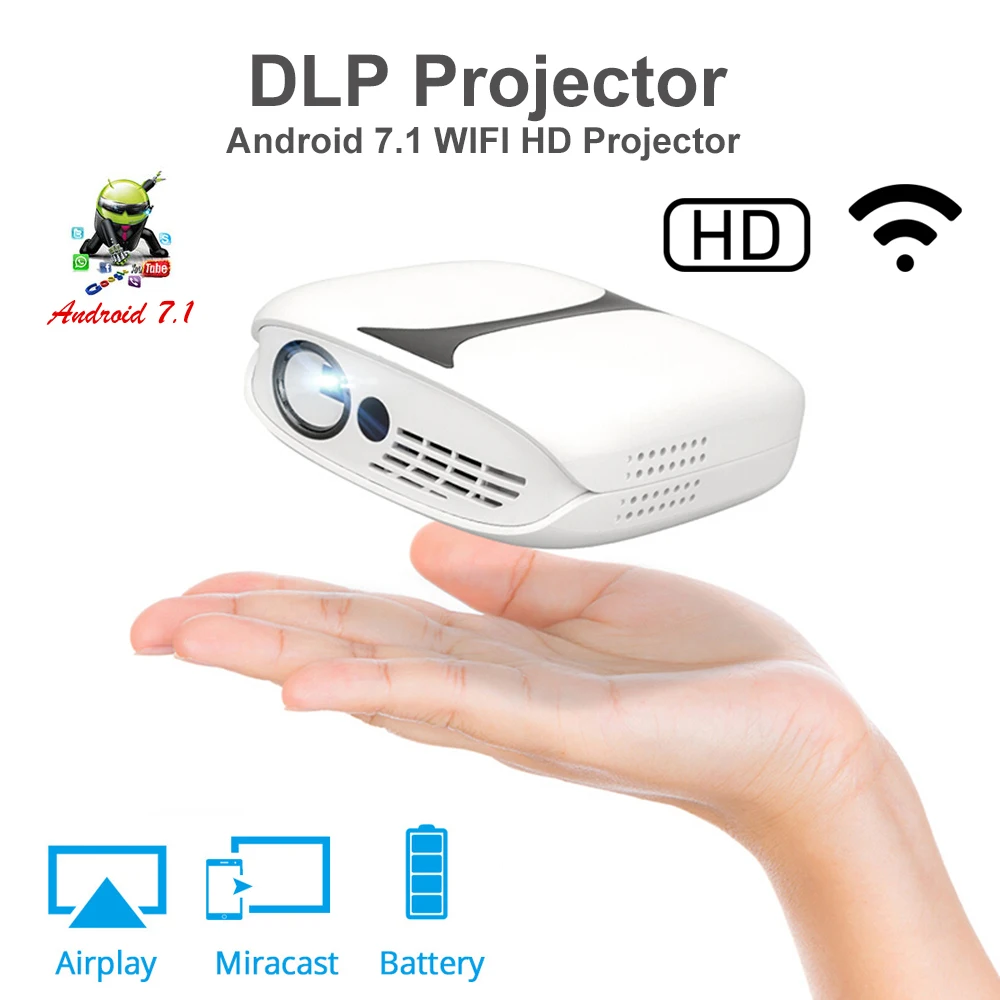 Miniproyector RD606 DLP HD, 180 lúmenes ANSI, proyector portátil móvil de bolsillo para el hogar, 1080P, wifi inteligente, Android 7,1