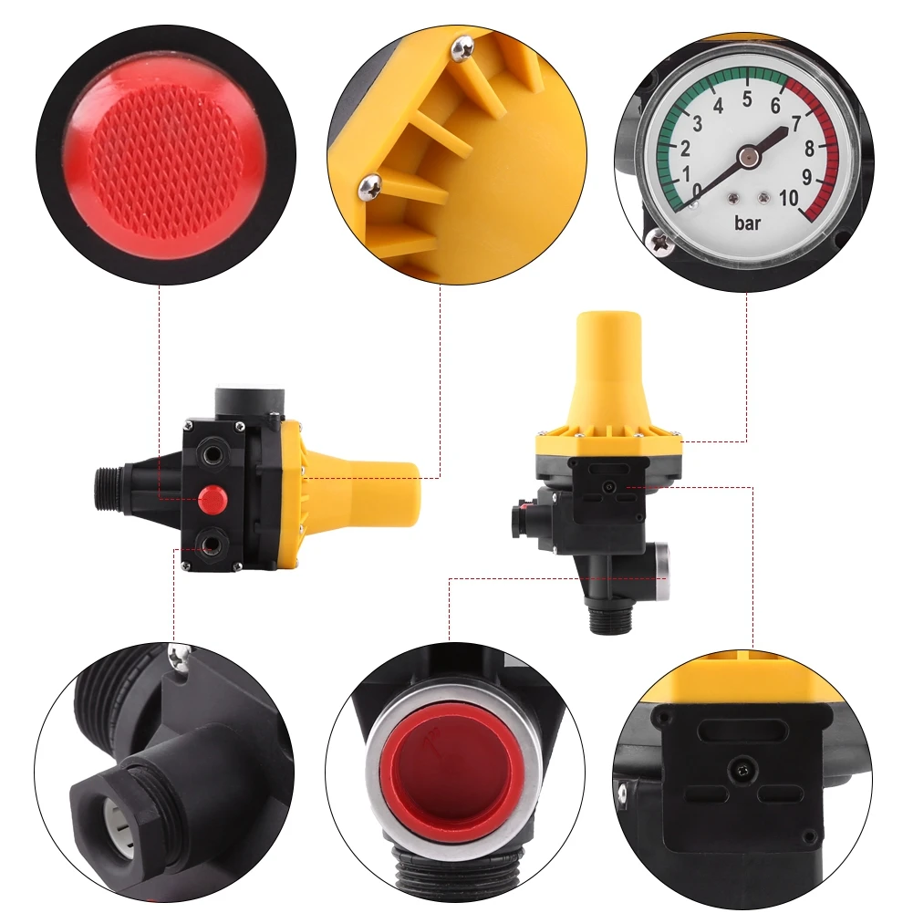 

1pc Automatic Water Pump Controller 220V Electric Control Switch with Pressure Gage Flow Sensor