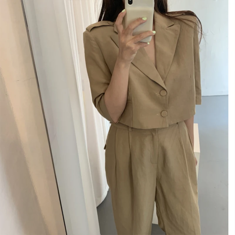 Женские летние костюмы 2020 комплект из 2 предметов брюки с высокой талией