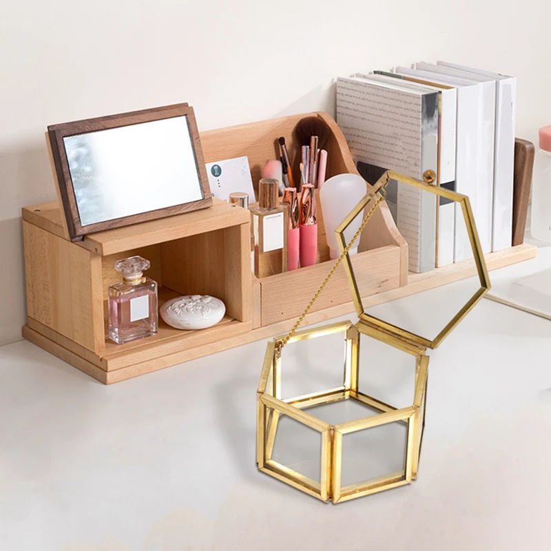 Шестигранная прозрачная стеклянная шкатулка для колец свадебных украшений