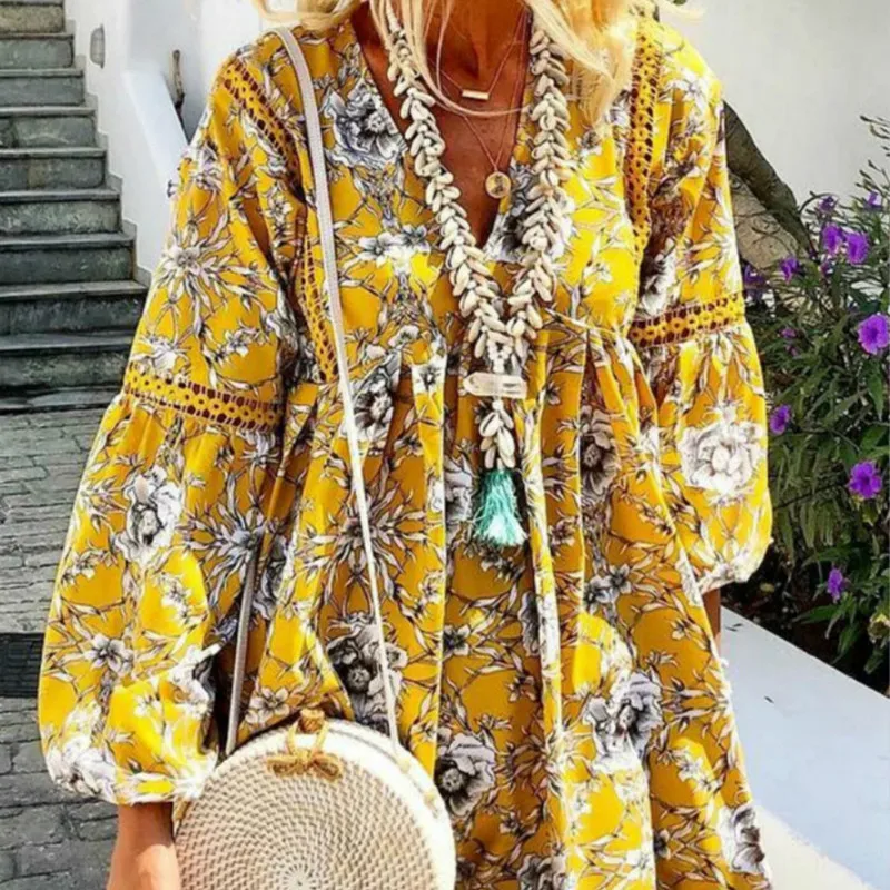 Женское короткое платье с запахом оборками и цветочным принтом | Женская одежда