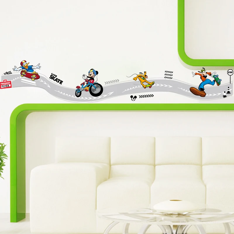 Disney Микки Маус игровой скейтборд смешная Skiting Line настенные наклейки для дома