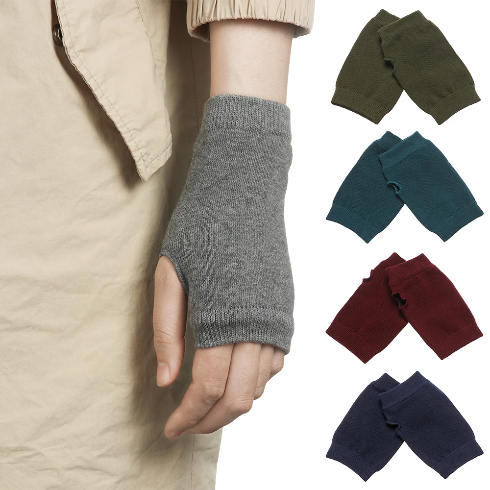 

Winter Autumn Women Men Warm Fingerless Knitted Wool Gloves Solid Color Stretch Mittens Exposed Finger Short Cashmere Gloves