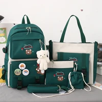 5pcsset canvas cute school bags for teenage girls large capacity laptop backpacks women book bags college travel backpacks