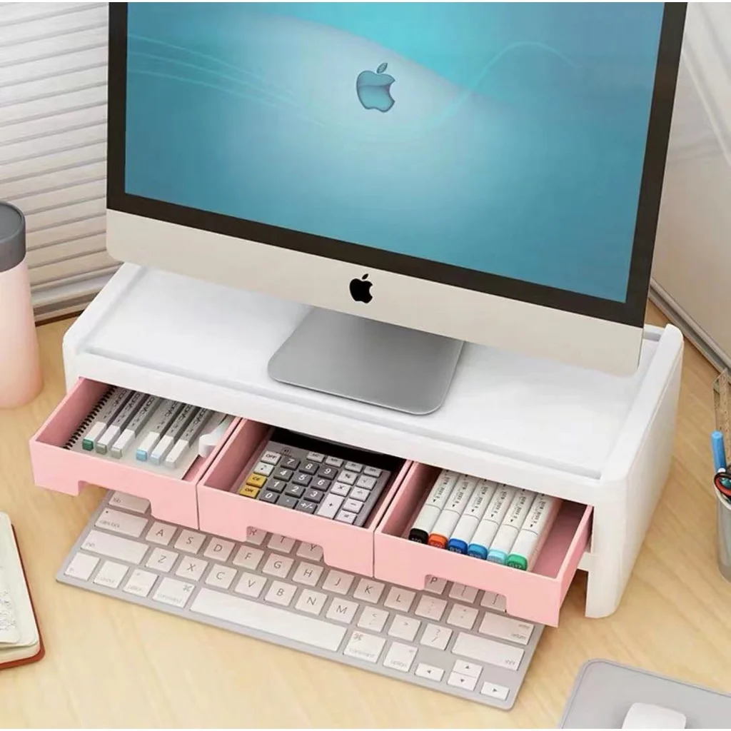

[CLEARANCE] Computer Monitor/Laptop /Notebook / TV Stand Riser With 3 Small Drawers Office Desktop Storage Organizer