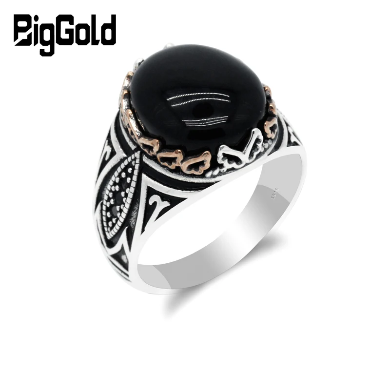 Реальные 925 пробы серебро Для мужчин кольцо с черным агатом камень CZ кольца