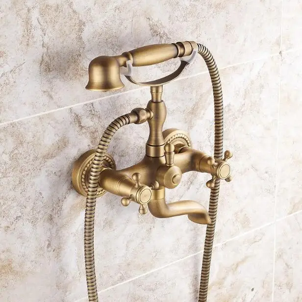 

Bathtub Faucets Wall Mounted Antique Brass Brushed Bathtub Faucet With Hand Shower Bathroom Bath Shower Faucets Torneiras