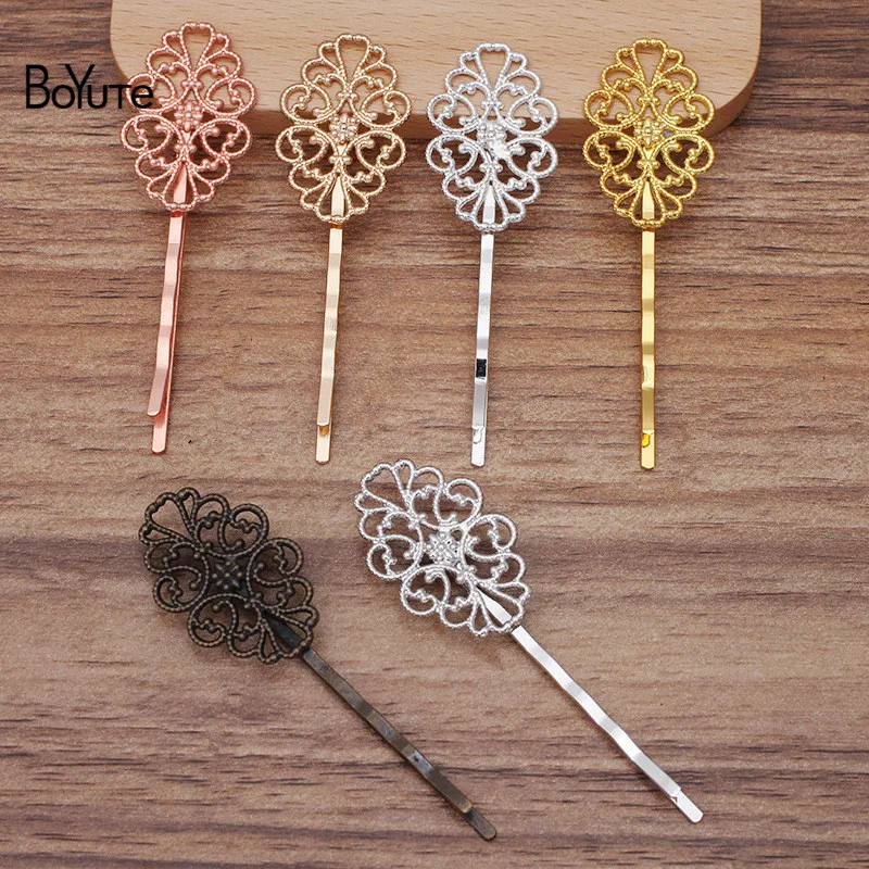 

BoYuTe (50 Pieces/Lot) 20*30MM Filigree Flower Hairpins Factory Supply Vintage Hair Jewelry Accessories Diy Handmade Materials