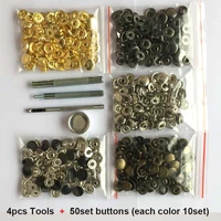 50set leather snap fasteners kit10mm 12mm 15mm metal button snaps press studs4 installation tools leather snaps for clothes