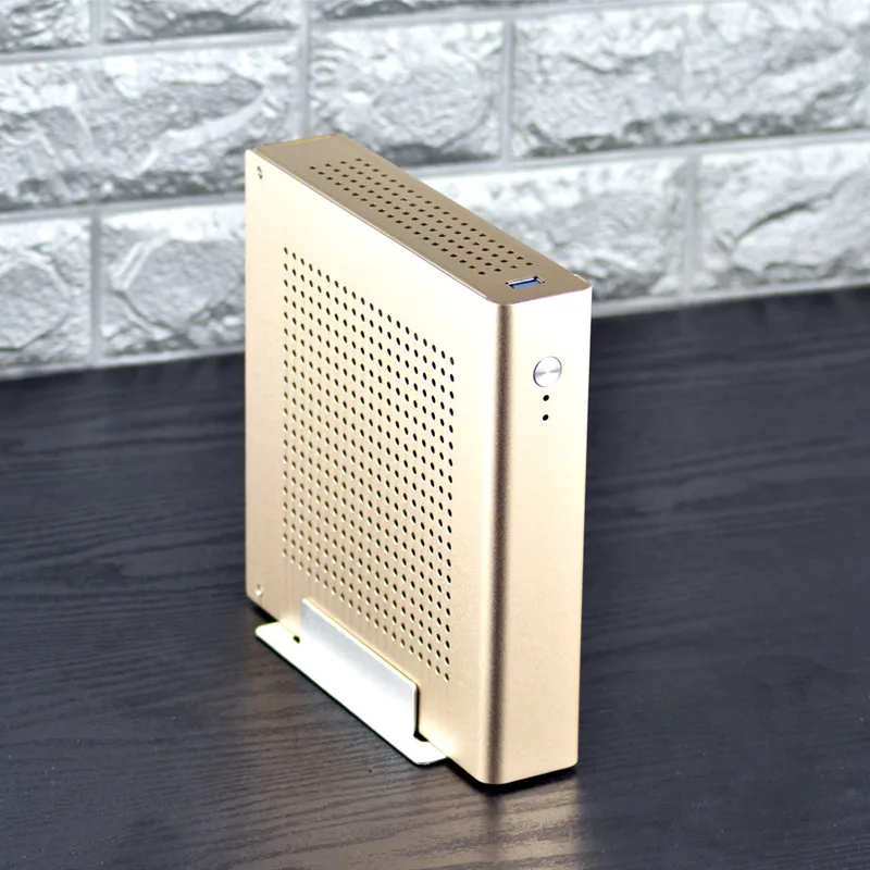 ПК геймерский чехол, компьютерный безопасный шкаф Full Tower, Мини Тонкий ITX Настольный игровой пустой корпус, USB алюминиевый сплав - Цвет: Golden