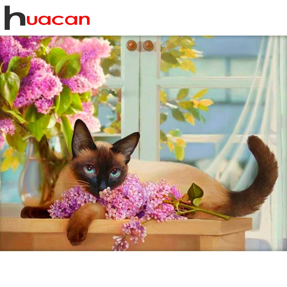 Новинка алмазная живопись Huacan 5D полная дрель квадратное животное кот вышивка