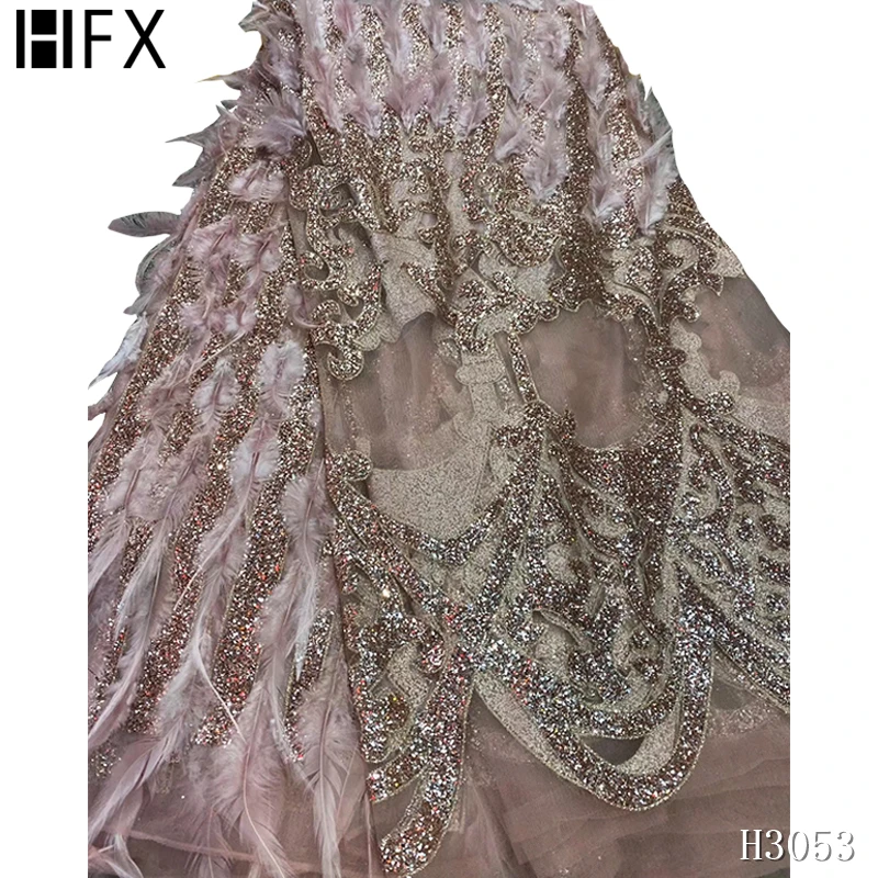 HFX новейшая африканская кружевная ткань с французскими перьями