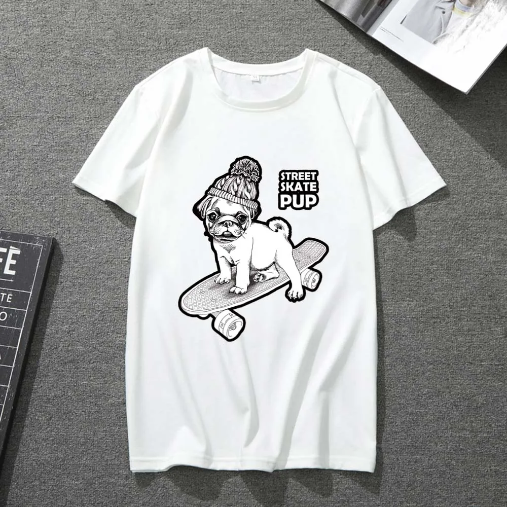 

T-shirt Men and Women White O-neck Universal Cute Puppy Sketch Printing Pattern Creative Japanese Casual Soft Breathable Top