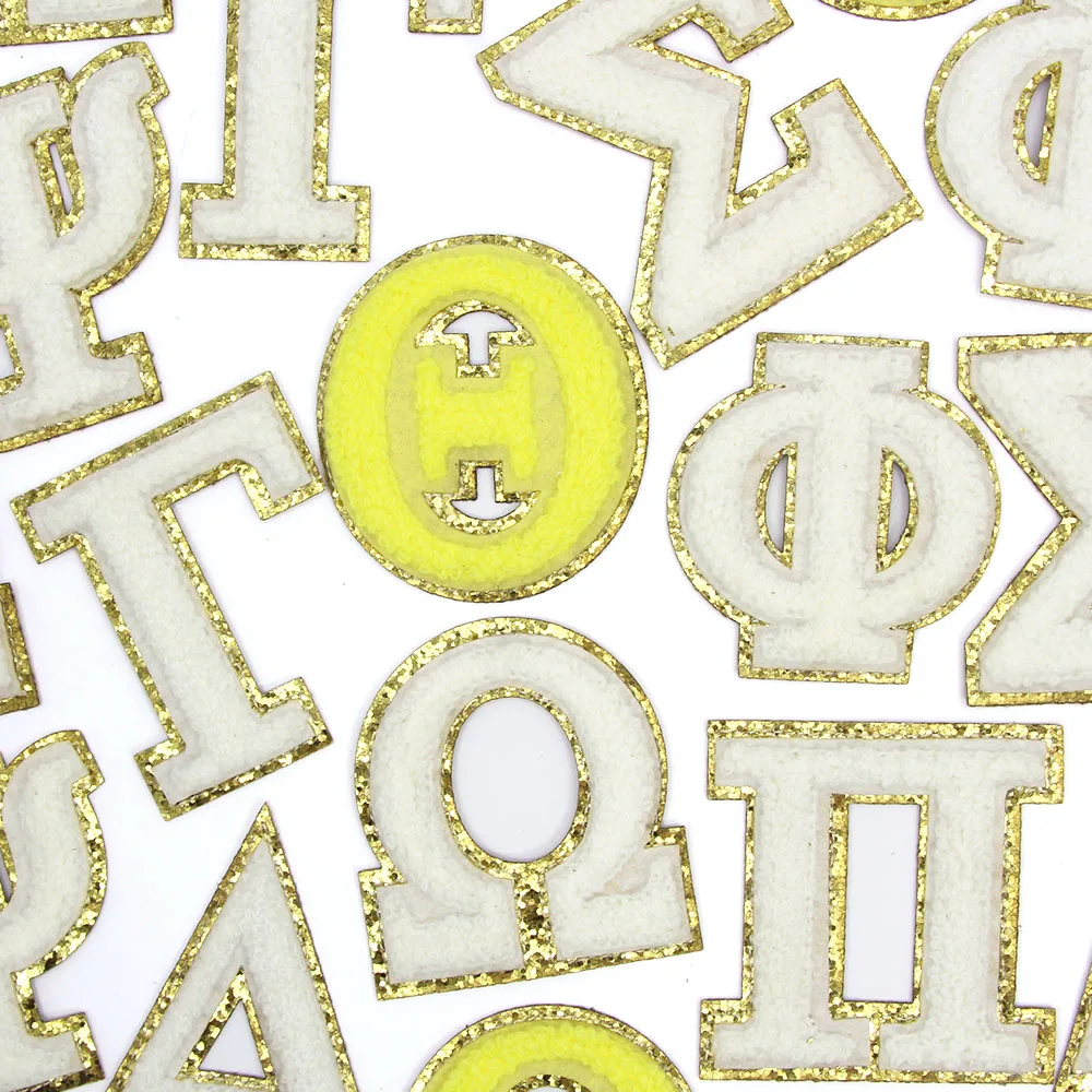 1 шт. белая греческая нашивка с буквами алфавит синель вышивка нашивки для одежды