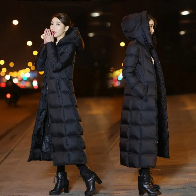X-Long Thicken Womens Hooded Down Jacket Autumn Winter New Korean Version  Cotton Wadded Jacket Women Donsignet