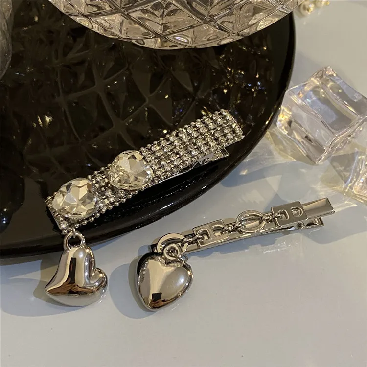 

Rhinestone Peach Heart Love Side Clip Niche Design Personality Bangs Side Hairpin Duckbill Clip Female