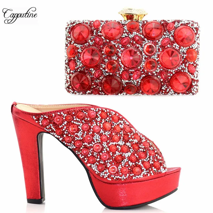 Новейшая вечеринка сандалии на высоком каблуке с пряжкой и сумочка в комплекте