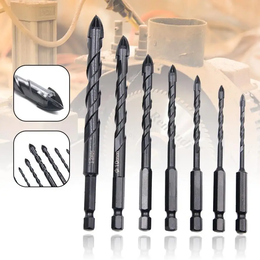 

Hexagonal cross four-blade ceramic vitrified brick alloy twist drill ceramic tile multi-function hole opener overlord drill bit