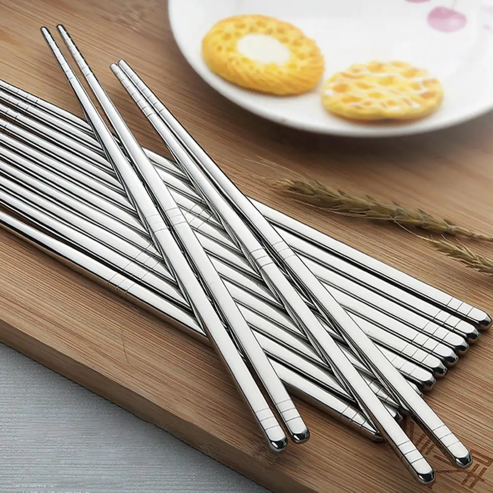 

10 Pairs Stainless Steel Chopsticks Square Anti-slip Mildew Proof Kitchen Tool