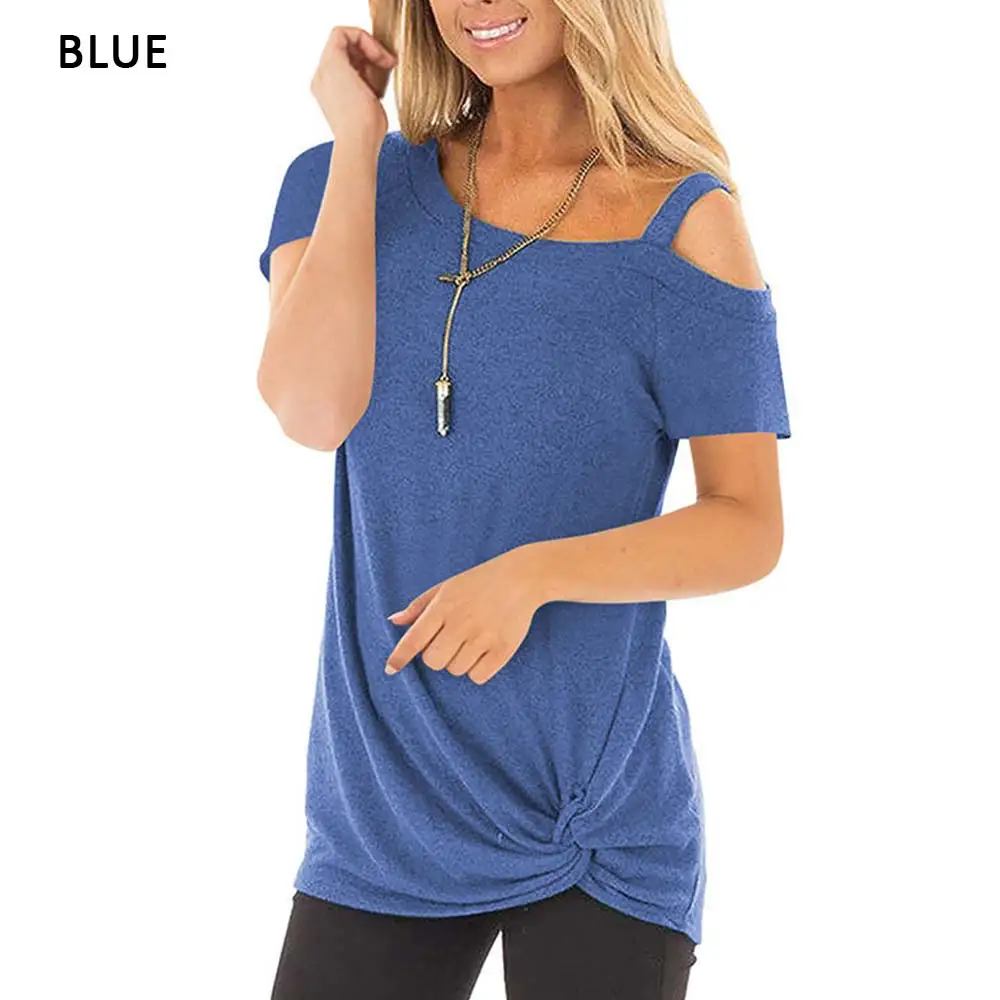 Sexy T Shirt Women Cold-shoulder Short Sleeve 2022 New Summer Tee Shirts Women Clothes Fashion Tie Long Tees Female camiseta