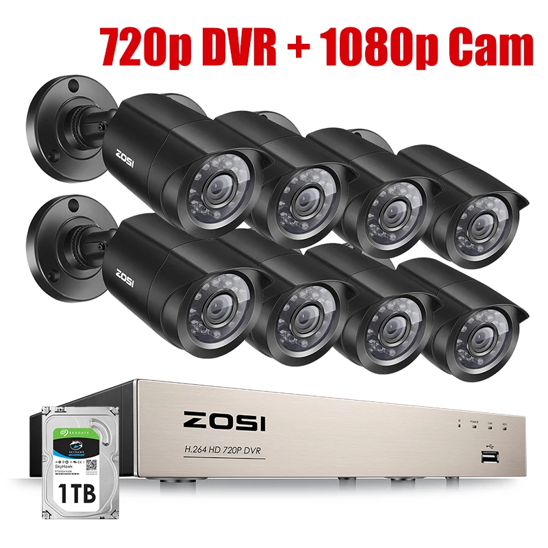 ZOSI 8CH видеонаблюдение Системы 8x720 P/1080 P внутренний наружный IR всепогодные камеры для домашней системы безопасности HD комплект видеорегистратора скрытого наблюдения 1 ТБ HDD - Цвет: 1080p cam