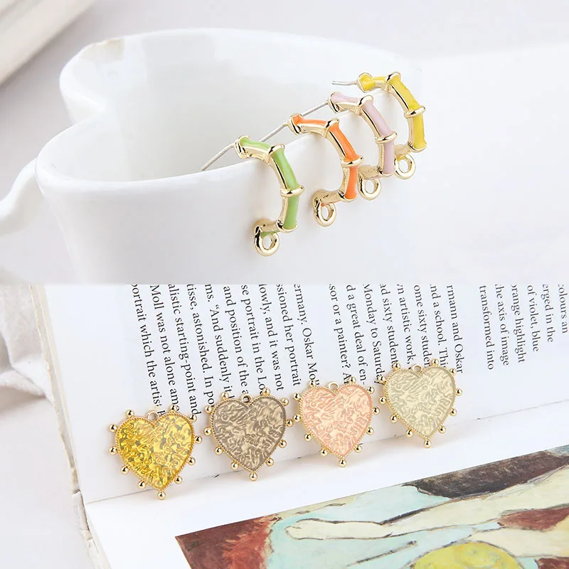 

Fashion stud earrings for women 30pcs/lot color heart/C shape alloy charms diy jewelry earrings pendant accessory