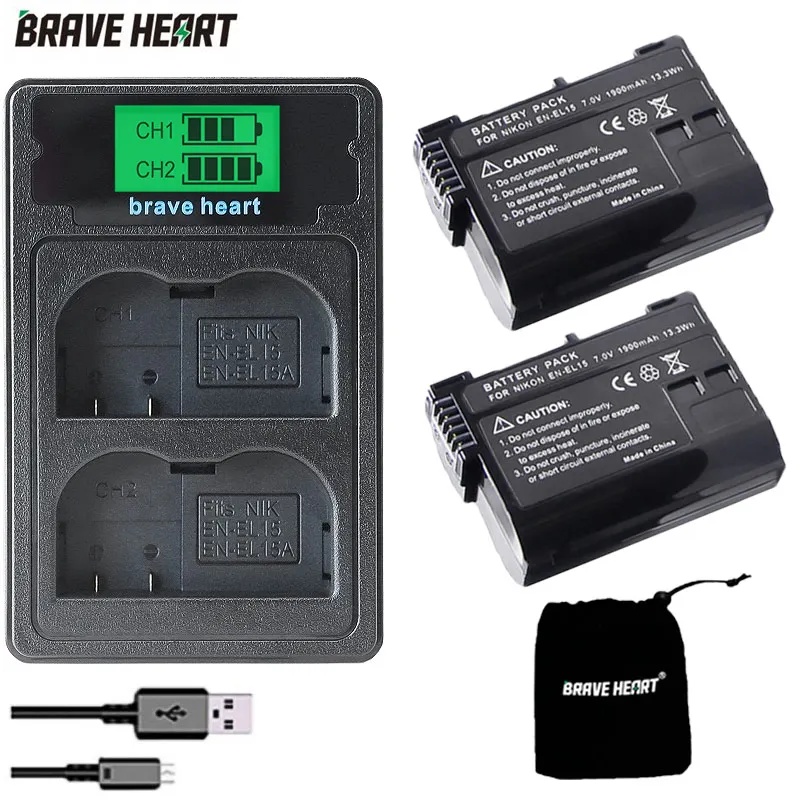 charger and 2battery 2x RU EL15 EL15A EN-EL15A ENEL15A ENEL15 EN-EL15 Батарея пакет для Nikon D500, D600, D610, D750, D7000, D7100, D7200, D800, D800E, D810 - Цвет: charger and 2battery