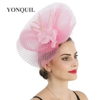 women banquet dinner pink fascinator hat hairpin bride wedding mesh headpiece cocktail race hair accessories party millinery cap