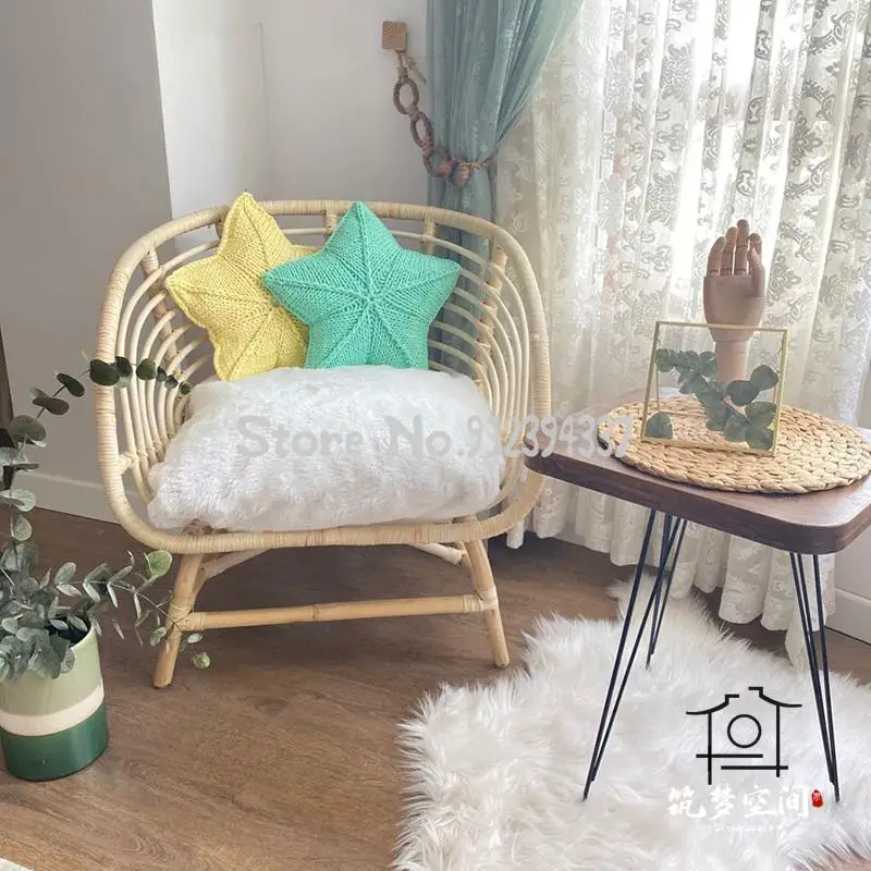 Japanese-style ins rattan chair natural real single sofa balcony living room net red light luxury lazy leisure chai |