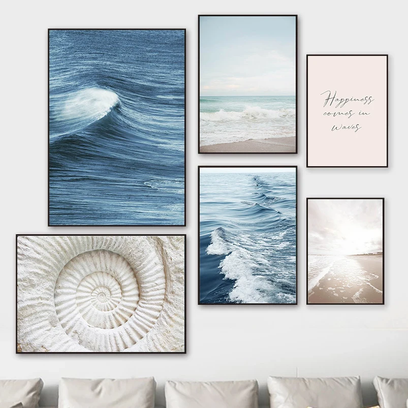 Wall Art Canvas Painting Blue Modern Natural Waves Beach Picture Home Decoration for LivingRoom Bedroom Decorative Poster | Дом и сад