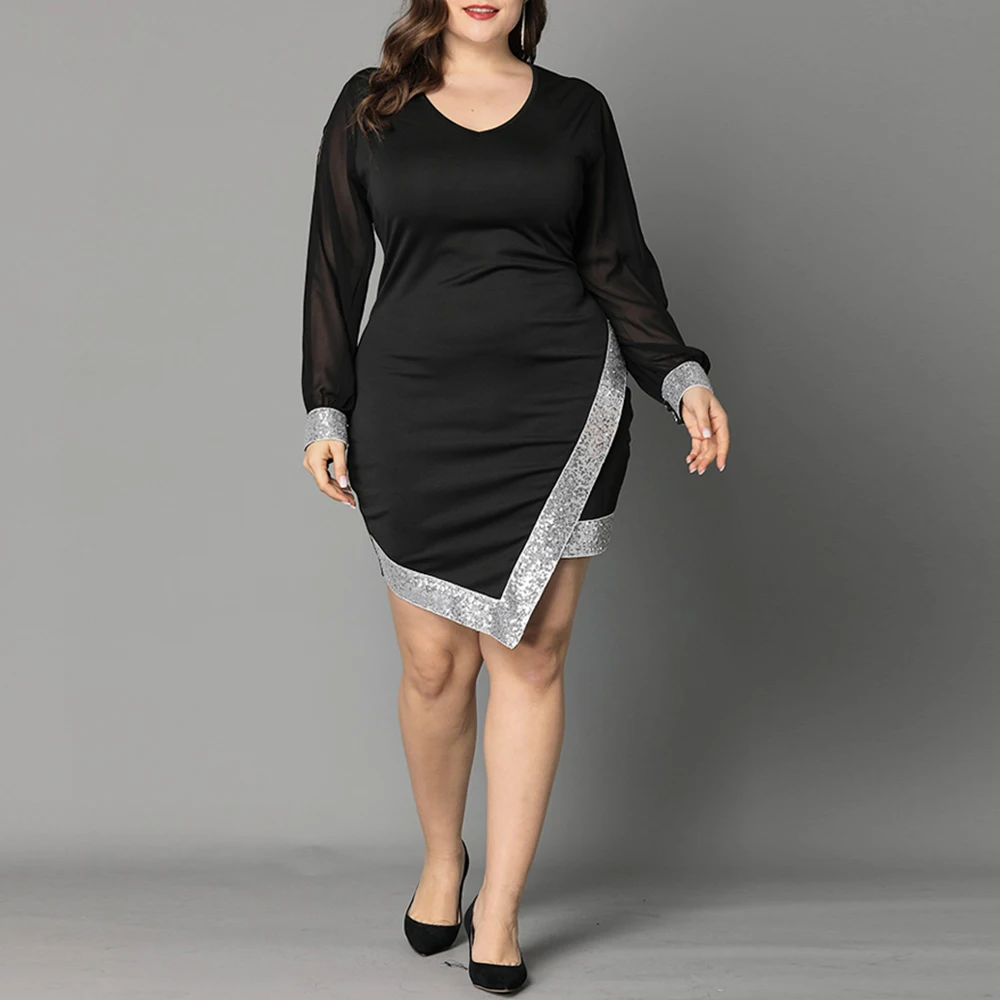 Sale Elegant Ladies Evening Party prom Dress XL-6XL Women Summer 2020 Plus Size Dresses Long Sleeve Black vestidos D30 |