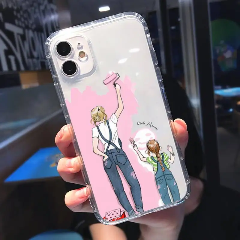 

Super Mom Baby Girl Fashion Family Phone Case Transparent soft For iphone 5 5s 5c se 6 6s 7 8 11 12 plus mini x xs xr pro max