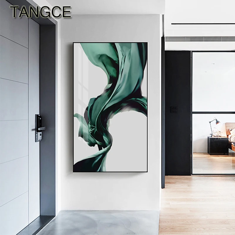 

Abstract Green Silk Canvas Art Modern Home Decor Poster Print Tableaux for Aisle HD Entrance Painting Cuadros Big Green Wall Art