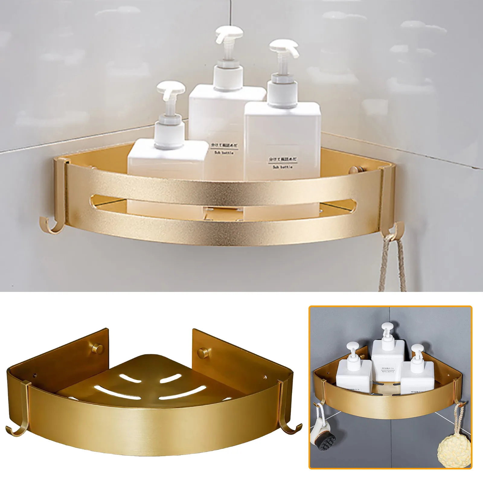 Угловая полка латунная душевая стойка для ванной комнаты матовая Золотая душа и