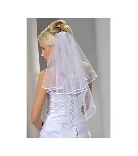 Perfect Combination Women Lady Double Ribbon Edge Center Cascade Bridal Wedding Veil with Comb White Wedding Dress Accessories