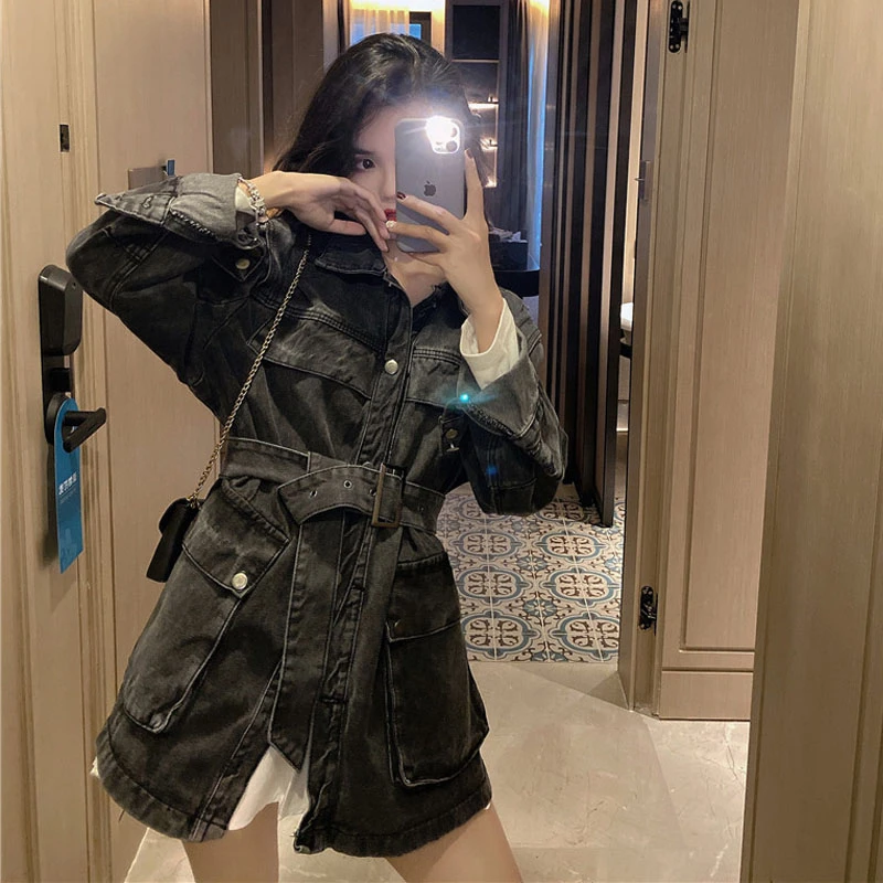 2020 весенние корейские повседневные синие джинсовые пальто куртки женские с