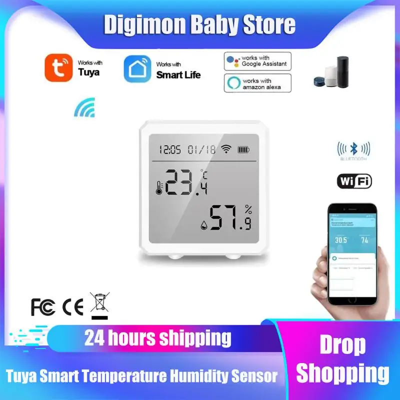 

Датчик температуры и влажности Tuya, Wi-Fi, Bluetooth, поддержка Alexa Google Home, функция сигнализации