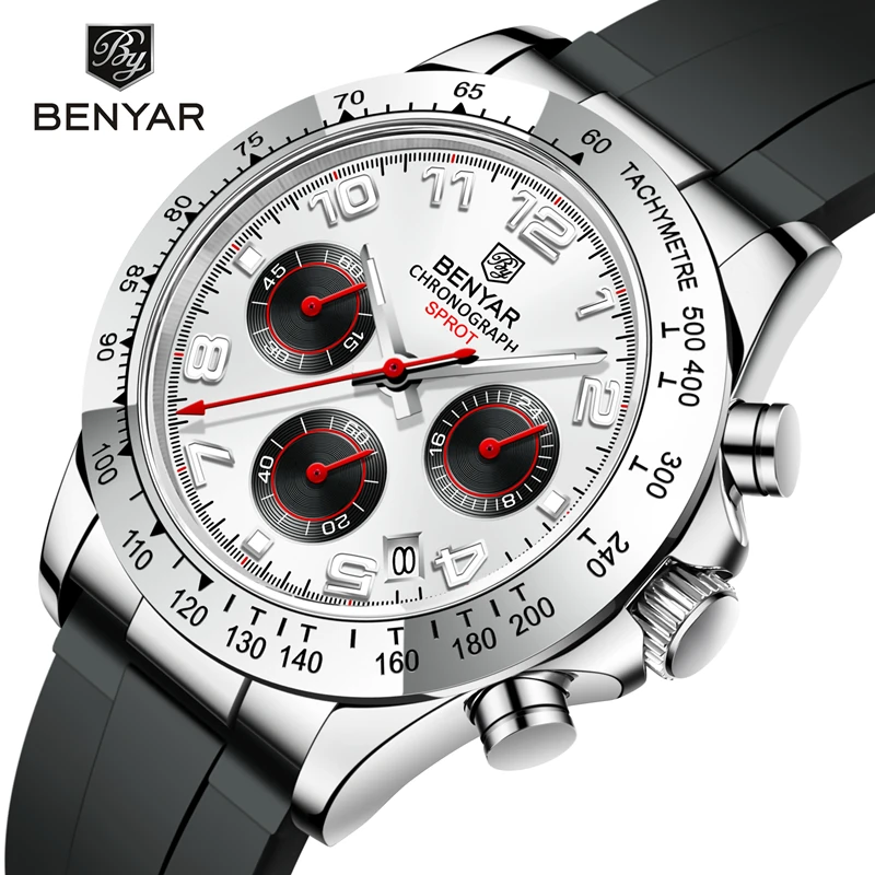 BENYAR New Luxury Men Quartz Wristwatches Top Brand Stainless Steel Chronograph 30M Waterproof Sports Watch for Men reloj hombr