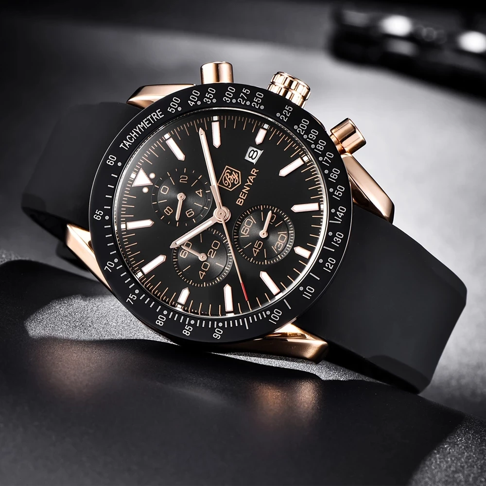 

BENYAR Men's Business Quartz Watch Top Brand Luxury Men's Military Leather Waterproof Chronograph Relogio Masculino