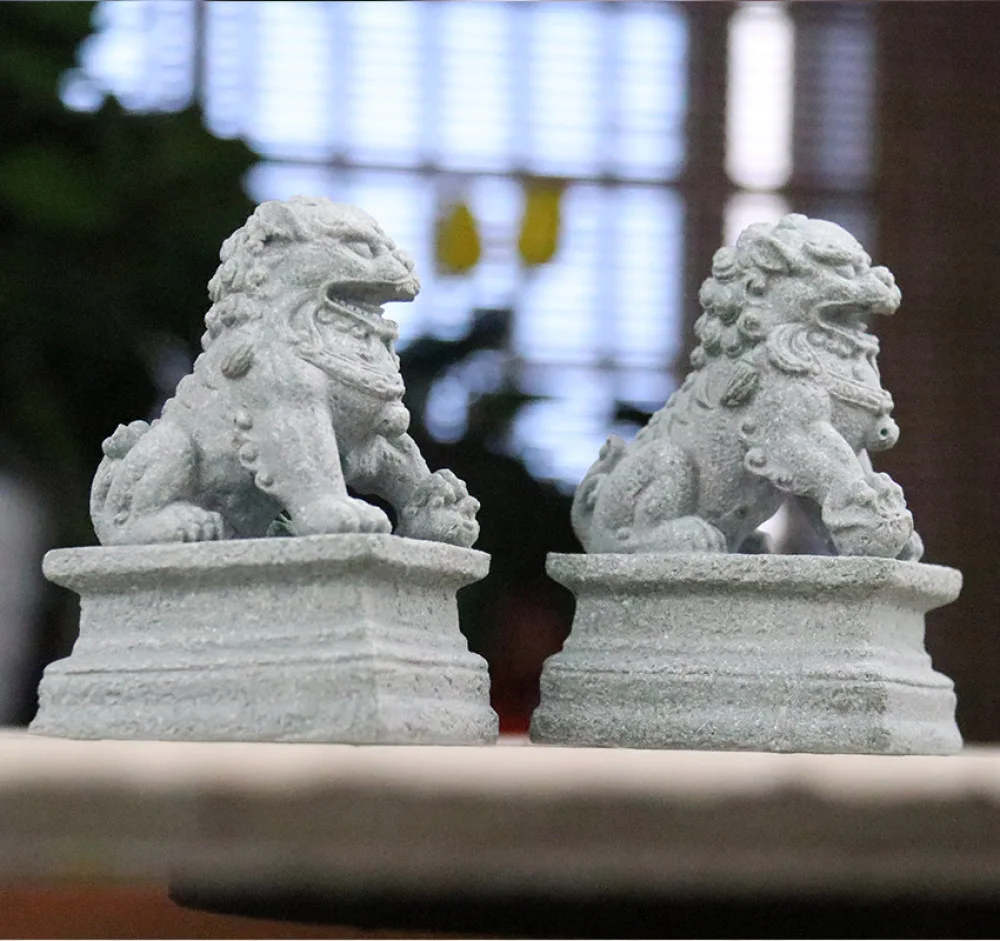 Estatua de Foo Shui Feng, figurita en miniatura de perros de piedra, escultura de decoración de guardián, decoración de prosperidad china, par de Mini figuritas Fu